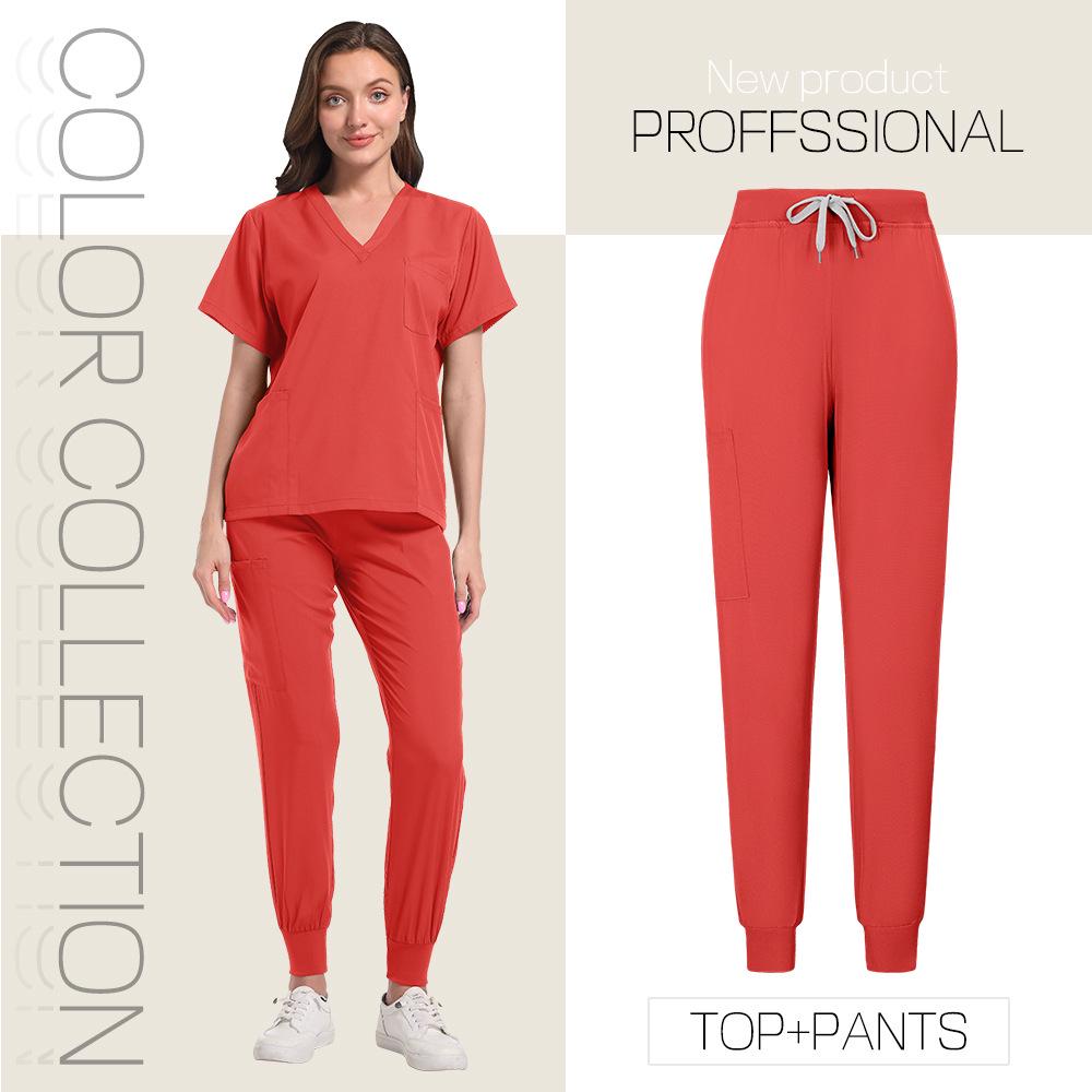 Dámská strečová scrubová souprava - Krátký rukáv Oblečení pro kosmetický salon a operační sál