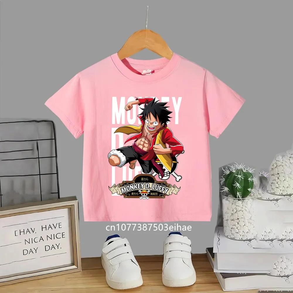 Japanese Anime One Piece Luffys Classic Childrens Shortsleeved Breathable Sports Casual Summer Fashion and Leisure Top