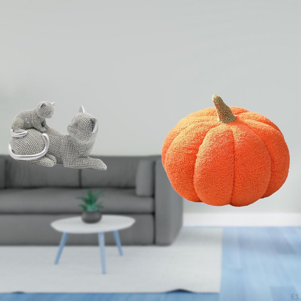 Cat Pumpkin Sculpture Ornament Decorative Figurine for Bedroom Living Room Office Sofa Cushion