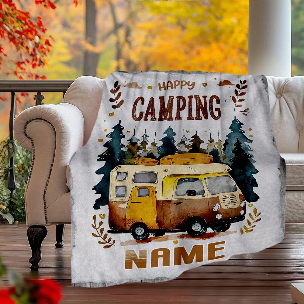 240Gm2 Happy Camping Custom Outdoor Blanket Cozy Soft Lightweight Allseason Multipurpose Throw For Travel Camping Picnics Sofa Office Bed Living Room