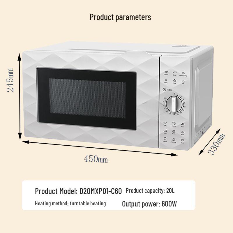 Small 20L Turntable Microwave Oven with Even Heating and Classic Mechanical Controls D20MXP01.