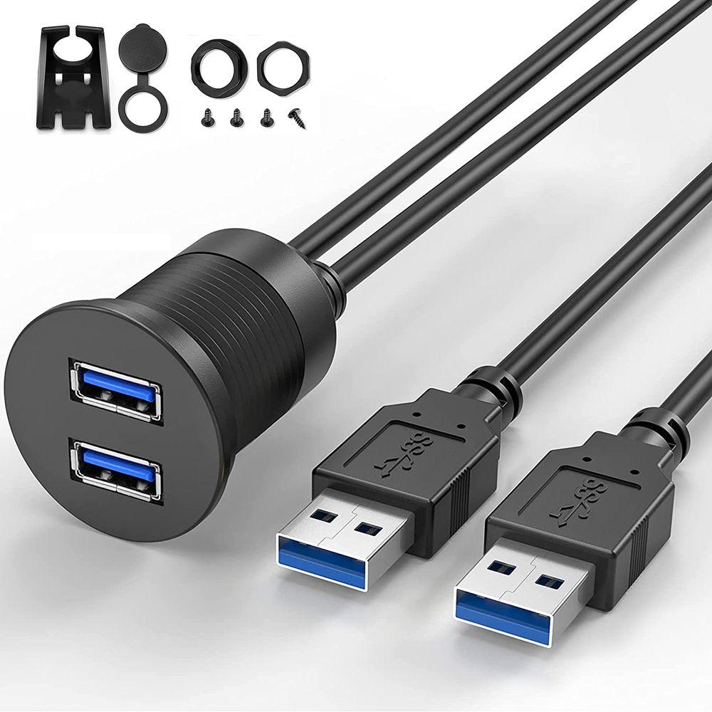 

3ft Waterproof Dual Ports Car Dashboard USB 3.0 Panel Flush Mount Extension Cable