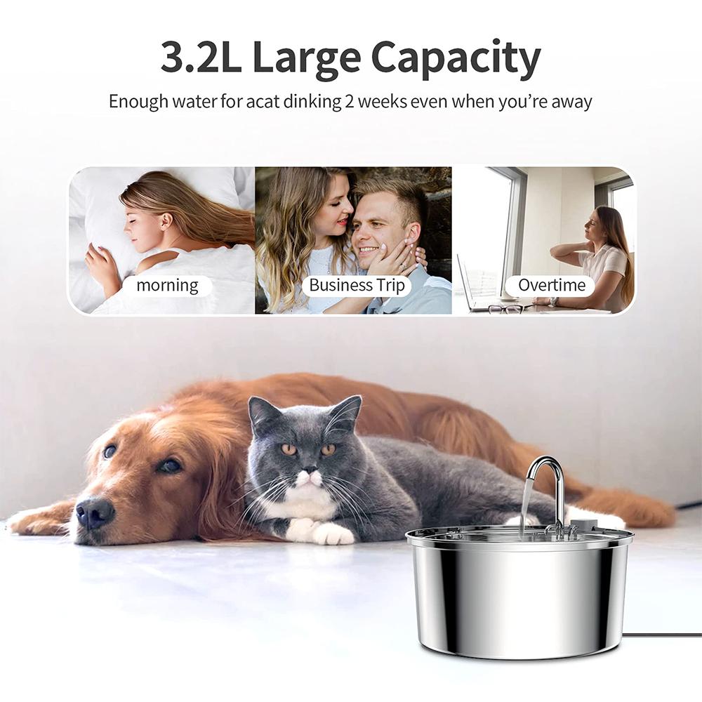 Large Dog Water Fountain, Stainless Steel Ultra-Quiet Dog Water Fountain for Large Dogs, Cats and Multi-Pet Homes