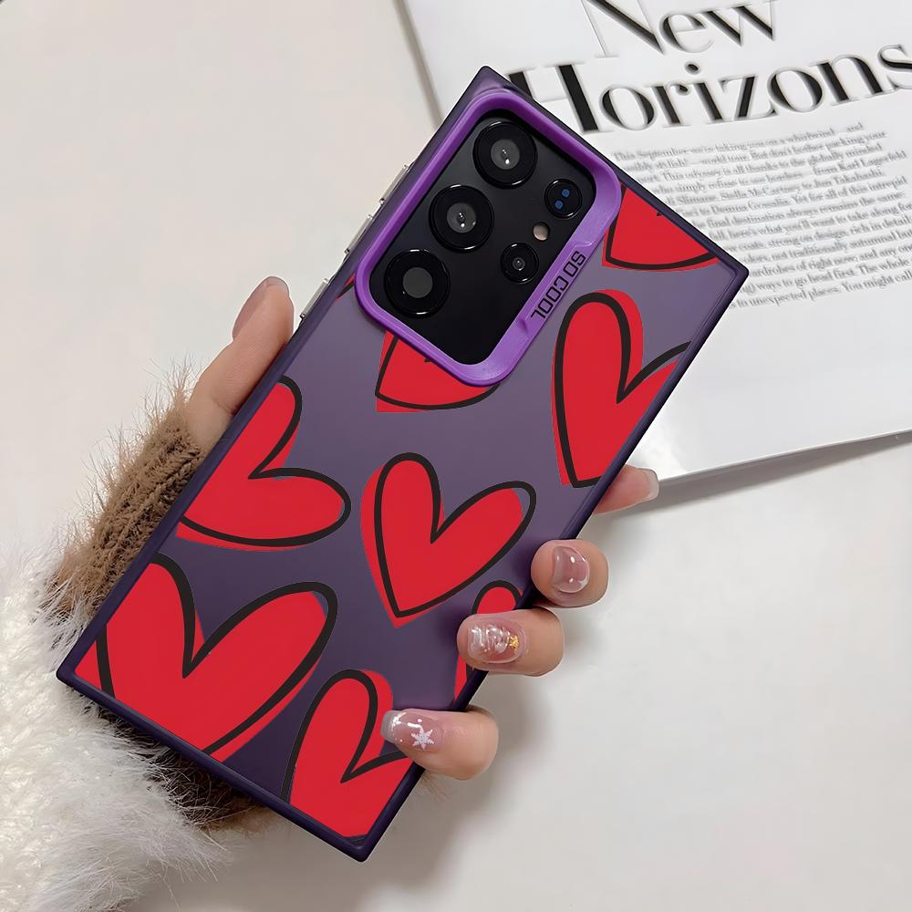 INS Fashion Heart Phone Case For Samsung Galaxy S25 Edge S24 S23 S22 S21 S20 Ultra Funda Silicone Silver Cover