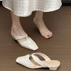 Square head half-drag Muller shoes low heels 2025 summer new square head absolute child beige wear cool slippers women