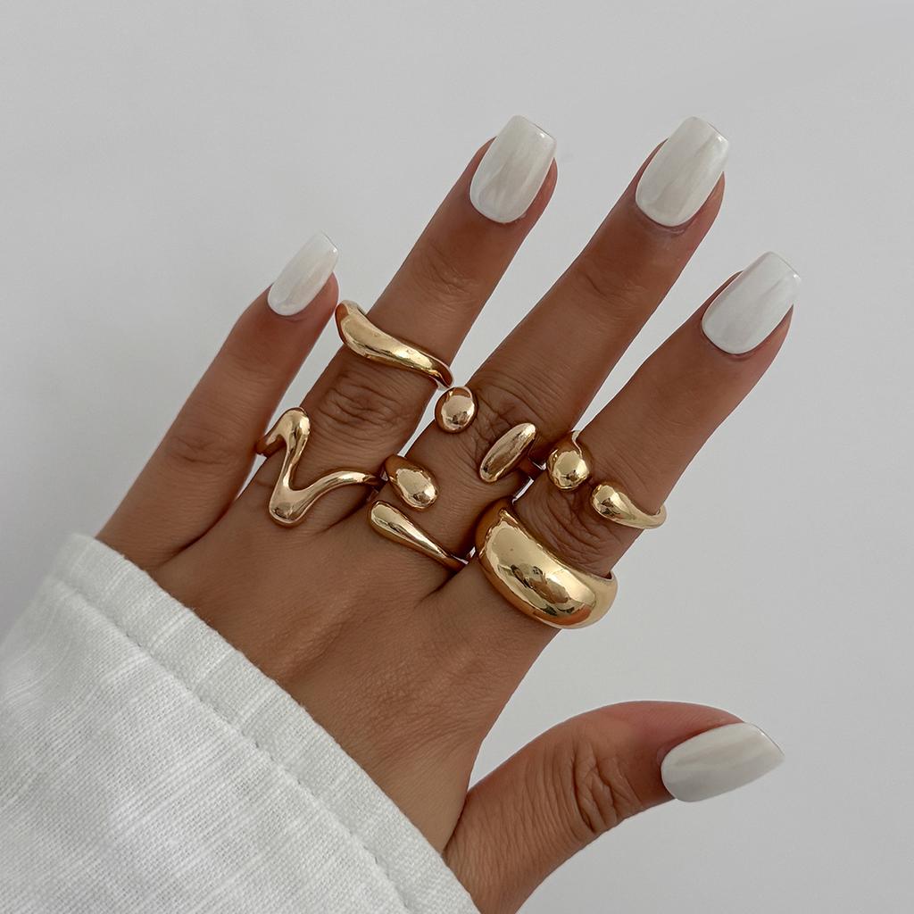 Vintage Smooth Adjustable Joint Open Rings for Women Exaggerated Gold Color Geometric Finger Rings Hip Hop Daily Jewelry Gift New