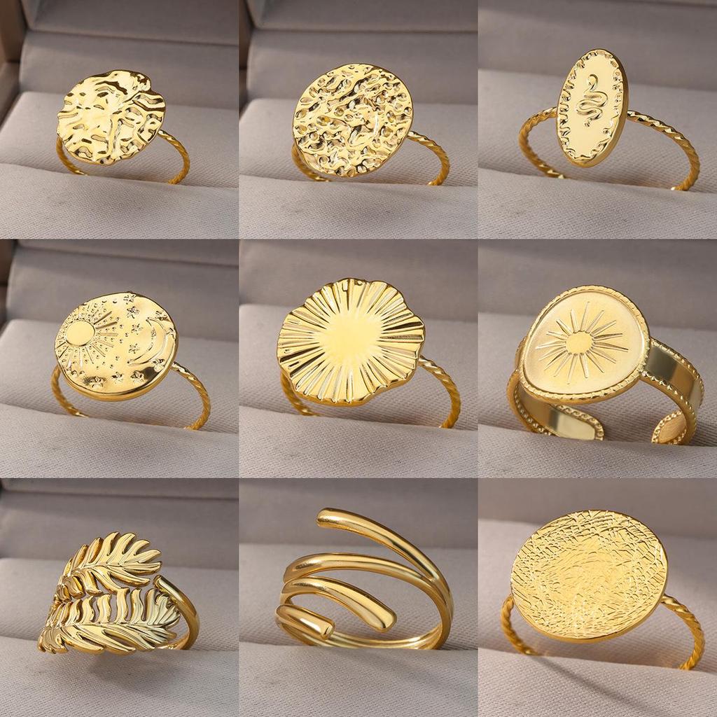 18K Gold Plated Stainless Steel Geometric Open Wide Band Unisex Ring