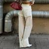 Frühlingsdurchsichtige Patchwork Straight Hose Damen Hohe Taille Tasche Reißverschluss Mode Streetwear Slim Damen Hose
