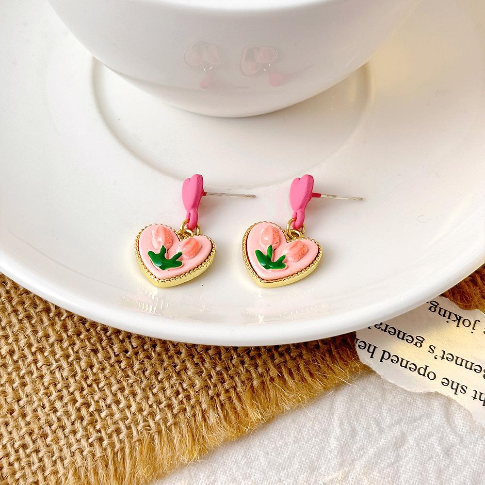 High-Grade Green Floral Pearl Earrings - Silver Needle Lily of the Valley and Tulip Design