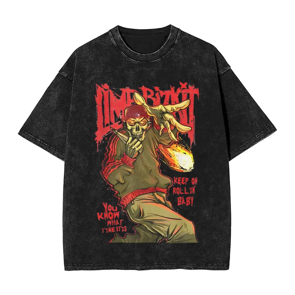 Hot Sale Rap Metal Band Limp Bizkit Graphic Print TShirt Unisex Women Retro Washed Cotton Oversized Streetwear Fashion Summer Tee