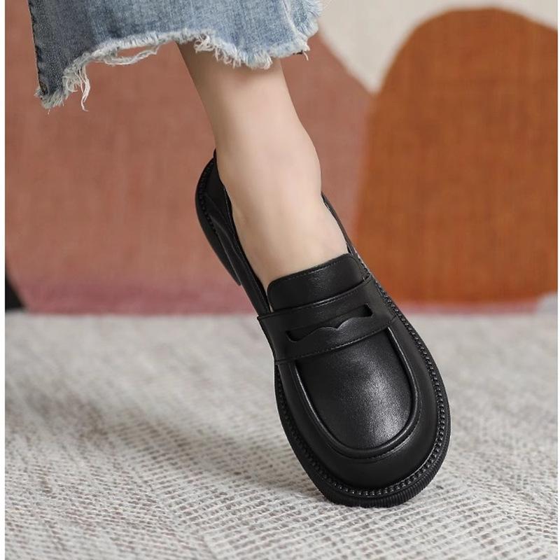 Loafers women's 2025 spring new platform college British style small leather shoes one pedal versatile thick heel jk single shoes