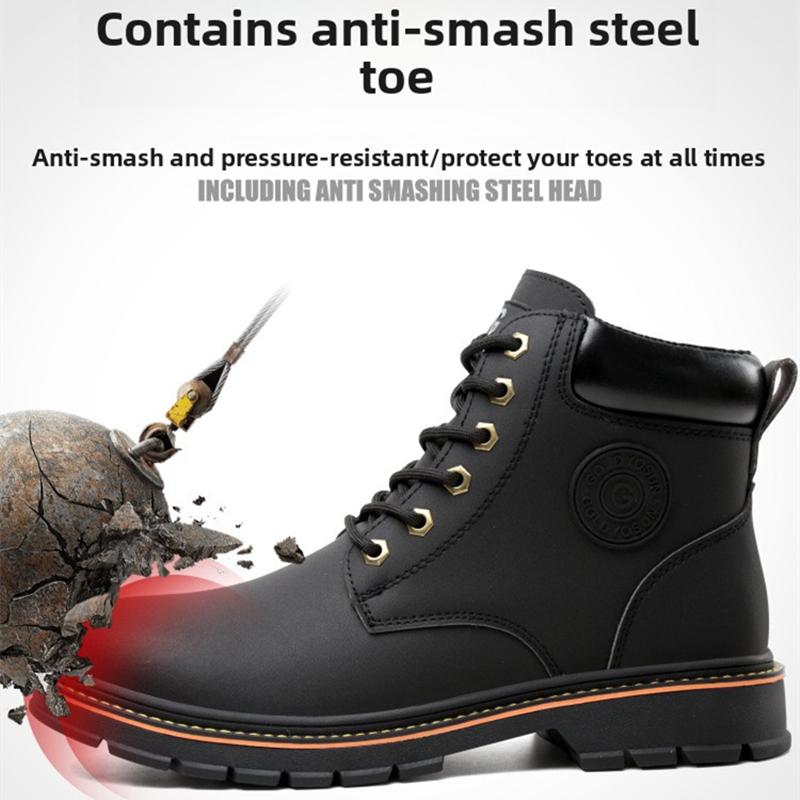 High-top Work Boots For Men Anti-smash Anti-puncture Work Shoes with Steel Toe Leather Safety Shoes Men for Work Waterproof Shoe