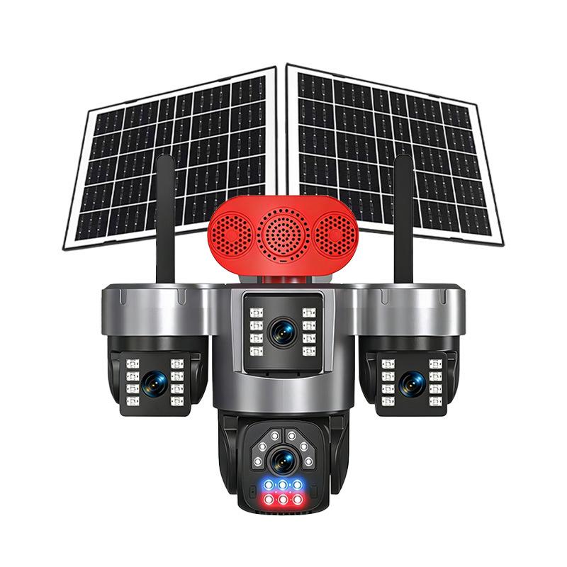 4G Solar-Powered HD Quad-Lens Outdoor Camera with Real-Time Voice Intercom and Full-Color Night Vision