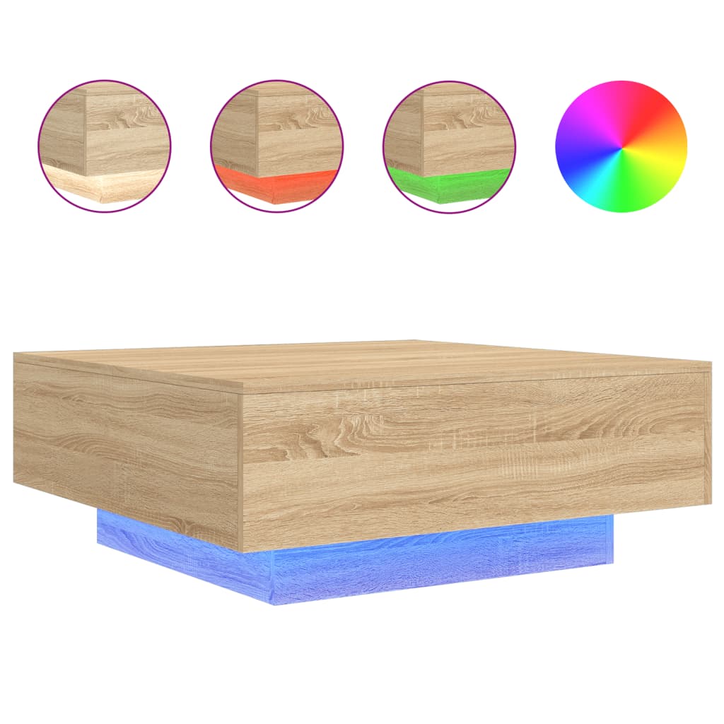 LED Coffee Table, Sonoma Oak, 80x80x31 Cm