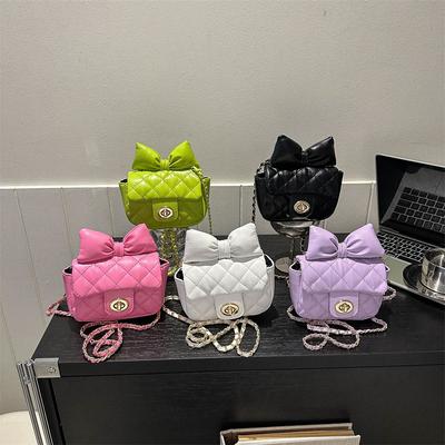 Rhombus Embroidery Thread Small Bag 2025 New Women's Bag Spring and Summer Solid Color Chain Messenger Bag Bow Small Square Bag Tide