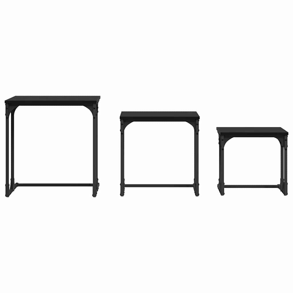 Nesting Coffee Table Set 3 pcs Black Oak Effect Wood Based Material