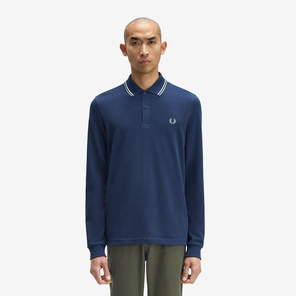 Fred Perry [M3636] Long Sleeve Twin Tip Fred Perry Shirt - Dark Air Force/Light Ice/Bayleaf Afpm2533636-Z47