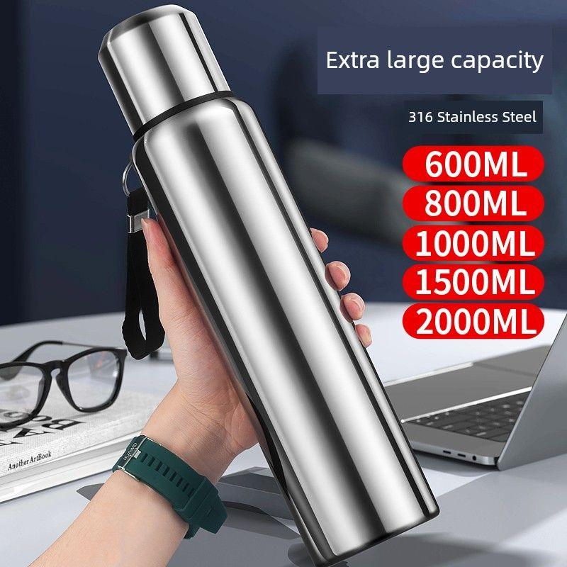 Japanese Tiger Large-Capacity Thermos Cup for Men, 316 Stainless Steel Water Bottle, Outdoor Portable Tea-Water Separation All-Steel Flask