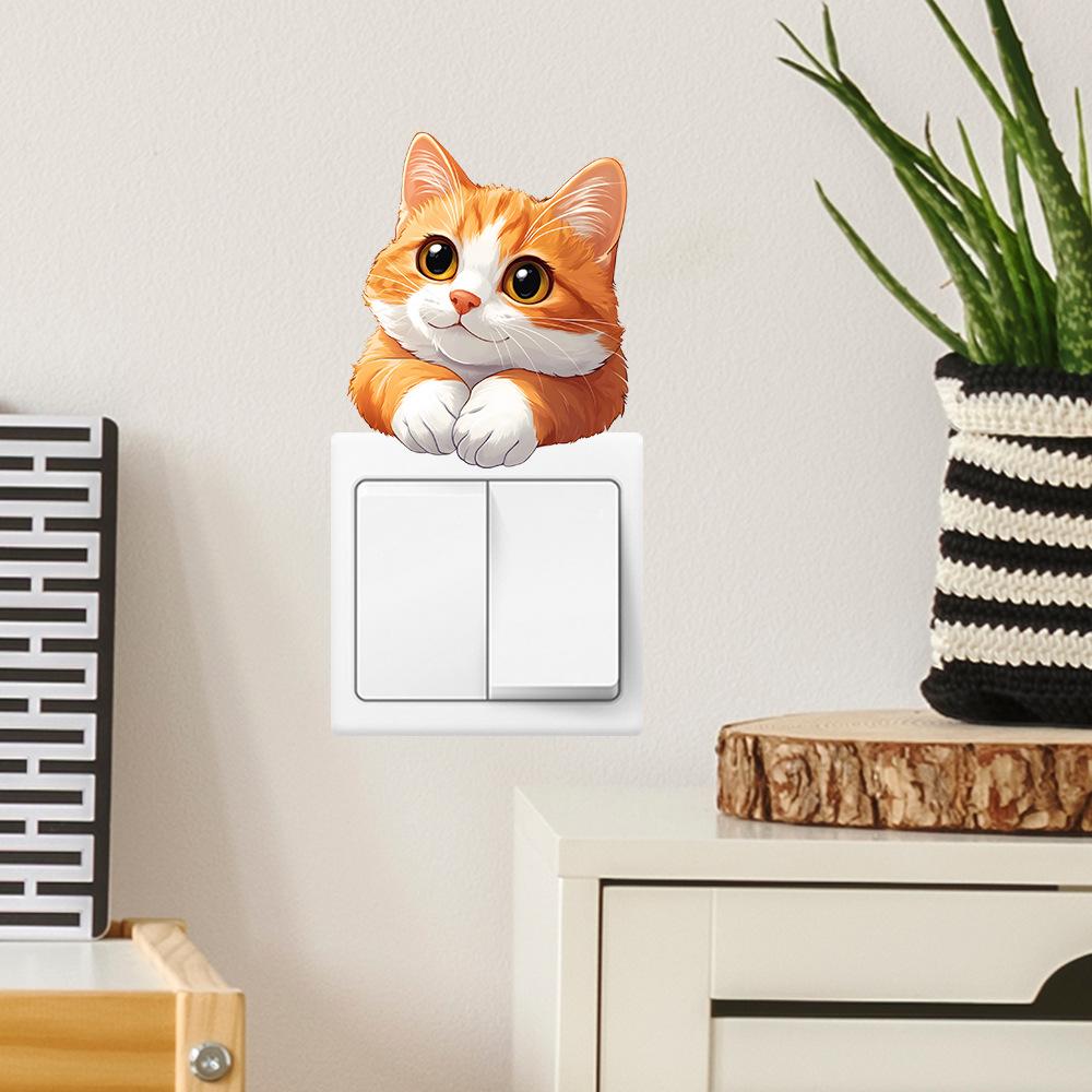 Hand Painted Cute Cat Switch Plate Sticker for Bedroom Living Room Background Wall Decor Removable Decal