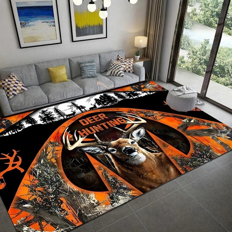 Forest Deer Anti-slip Rug  Animal and Nature Style Floor Mat  Living Room Sofa Bedroom Log Cabin Home Decoration Anti-slip Rug
