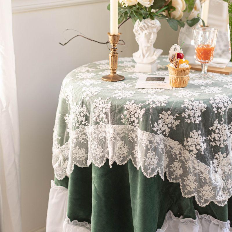 Vintage Olive Green Velvet Decorative Lace Tablecloth Lace Cover Cloth Coffee Table Peacock Blue Tablecloth