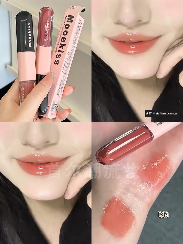 Lychee Rose Jelly~Mukeshi Double-Ended Lip Glaze Mirror-Like Water Gloss Low Saturation Natural Lipstick Nude Color Not Easy to Transfer