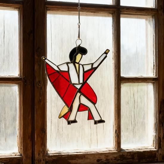 Dancing King Hanging Decoration Acrylic Hanging Ornament Stained Glass Style Spinner Sun Catcher for Garden Yard Window Decoration