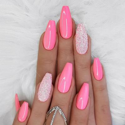 24 Stuks Press-On Nagels Kort Vierkant Roze Volledige Dekking Kunstnagels Nail Art Met Glitter Decoratie Voor Vrouwen Dagelijks Gebruik