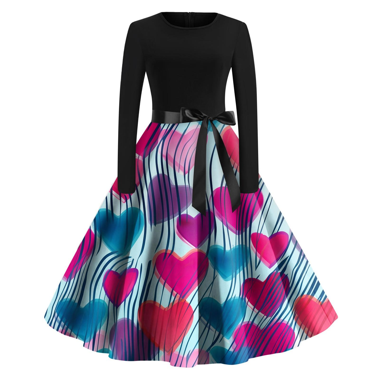 Женское винтажное классическое платье с длинным рукавом и принтом на День святого — фото 5