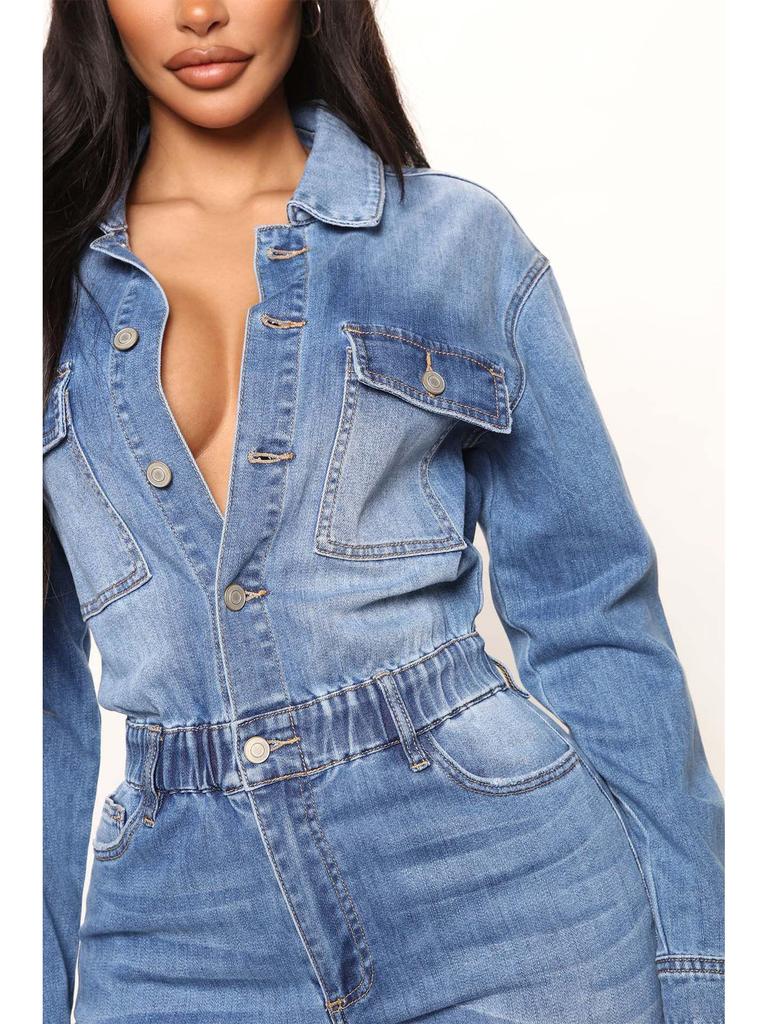 European & American Slim Fit Stretch Denim Jumpsuit with Small Leg Opening