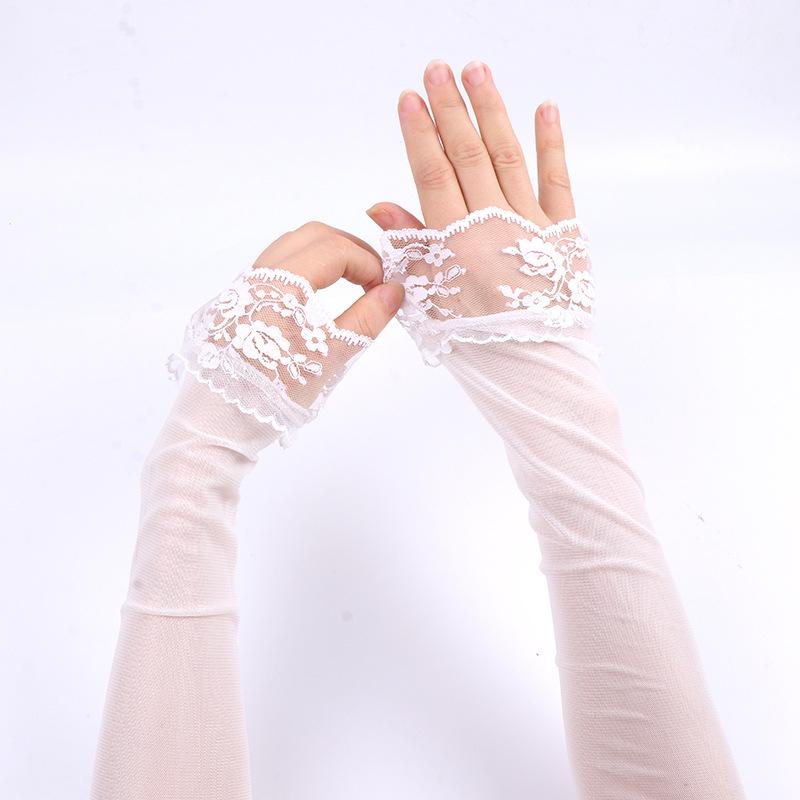 Elegant Long Elastic Tulle Fingerless Gloves Driving Sun Protection Mesh Arm Sleeves Party Costume Accessories