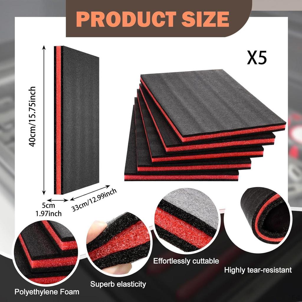 5 Pieces Tool Box Foam Inserts Sheets Shockproof Hard Case Storage for Cabinets