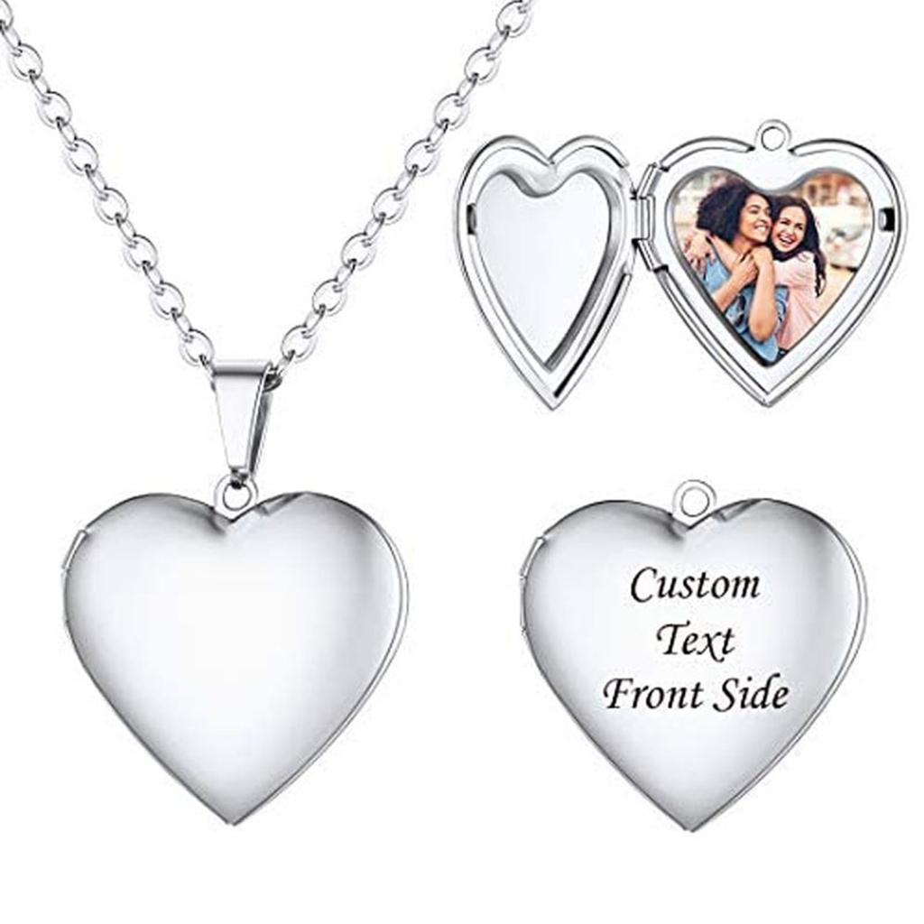 Personalized Customizable Heart-Shaped Pendant Necklace With Photo Insert, Engravable Outer Surface, 60CM Chain