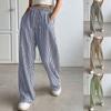Women's High Waist Drawstring Wide Leg Pants Straight Leg Striped Casual Trousers With Pockets For Summer Daily Outdoor Wear