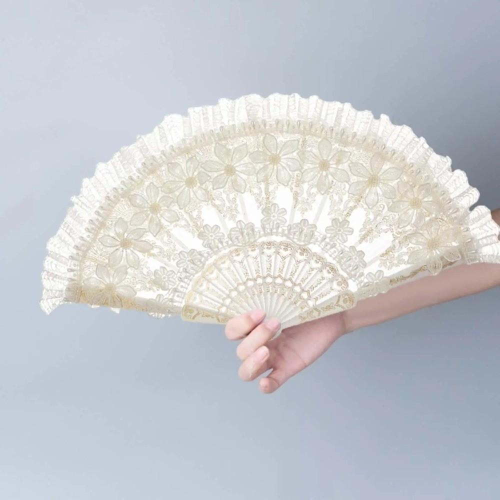 Elegant Lace Fan White Wedding Hand Fan Retro Handheld Fan for Women