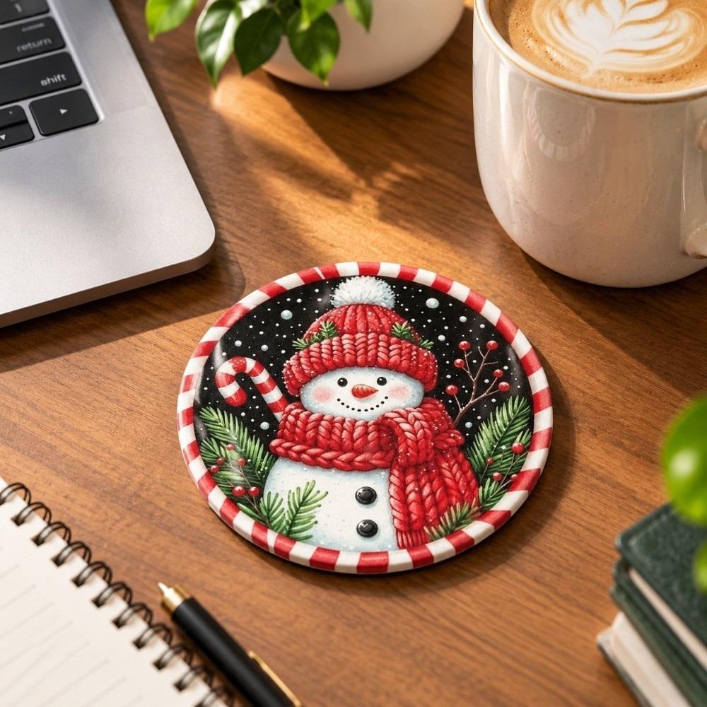 Heat-Resistant Snowman Ceramics Reindeer Coffee Cup Mat Christmas Santa Coasters Family Gathering