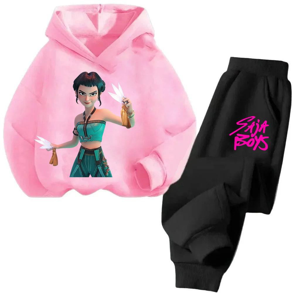 Kpop Witch Hunt Cartoon Fashion Boys Girls Casual Loose Printed Warm Comfortable Hoodie Pants Set