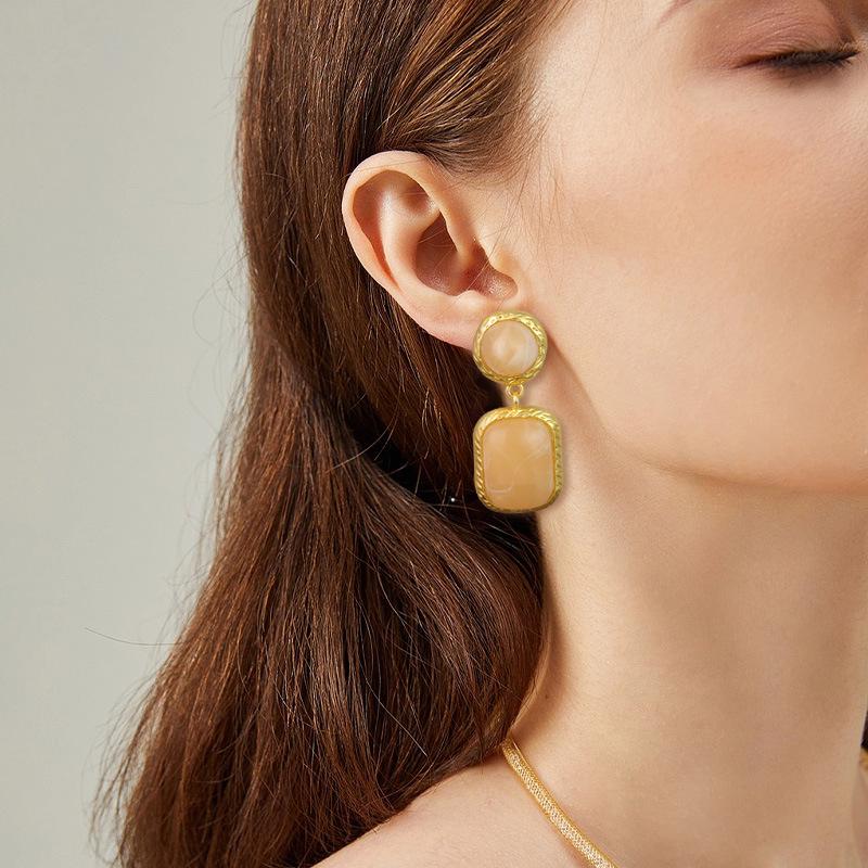French Geometric Court-Style Dangle Earrings - Luxurious, Retro, Natural Niche Design