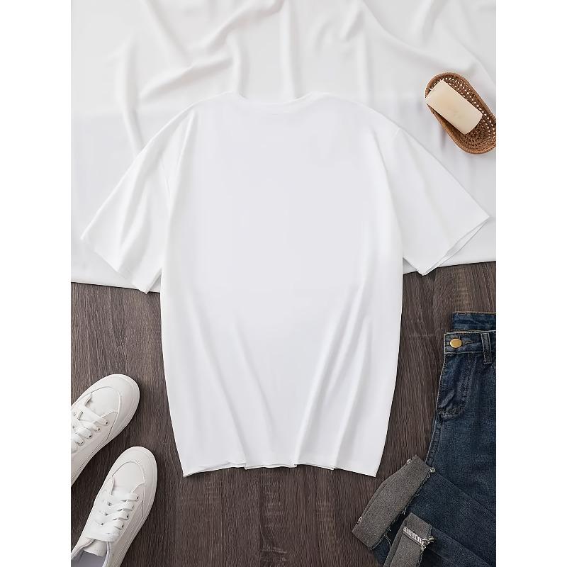 European Size Plus Size Women's Short Sleeve T-Shirt - Cute Floral Print, Casual Round Neck Top, Soft Breathable Fabric,Spring Summer Women's Clothing