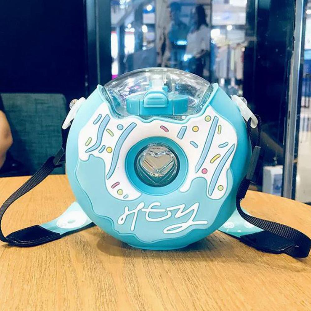 

Donut Shape Cup Kids Feeding Cup with Straws 380ML Cartoon Tumbler for School Travel Girls Leakproof Drinkware Bottle синій