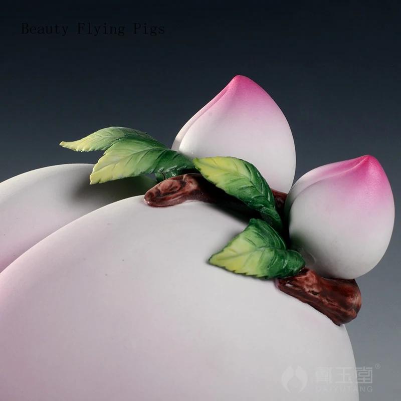 1PCS ceramic longevity peach ornaments living room table feng shui handicrafts birthday gifts for the elderly