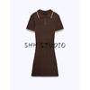 Spring Women Clothes Korean Style Contrast Color Trim Short Sleeve Polo Shirt Collar Knitted Mini Dress 0014001