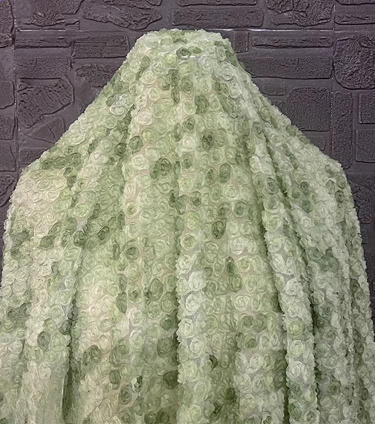 

3D Gradient Rose Embroidered Tulle Fabric for Handmade DIY Sewing Children s Dress Lace Dress Stage Costumes Designer Fabric 50x140cm