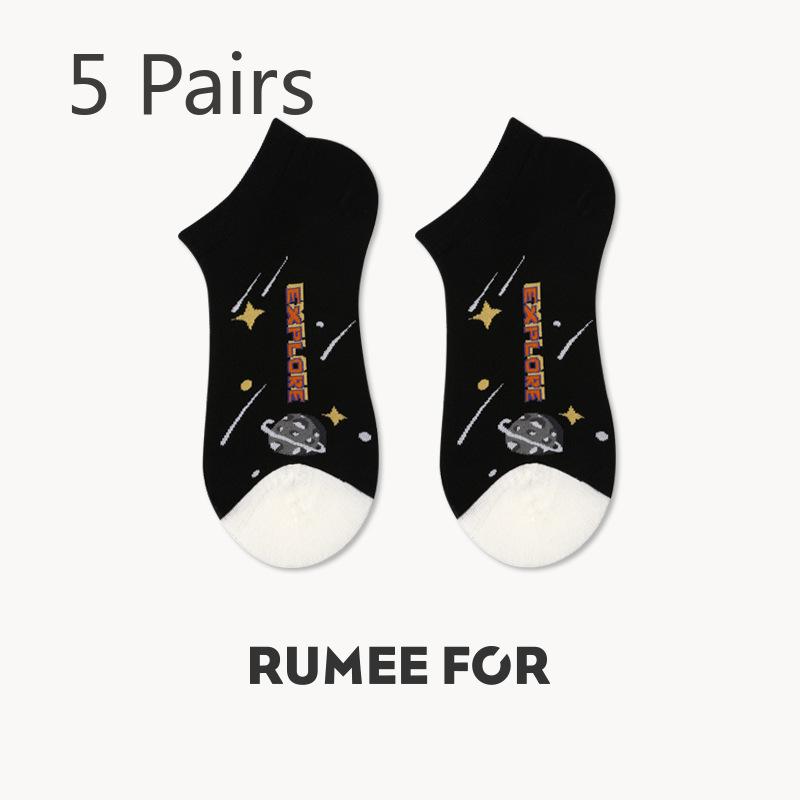 5 Pairs of Women's Spring and Summer Trendy Cartoon Breathable Shallow Short Boat Socks