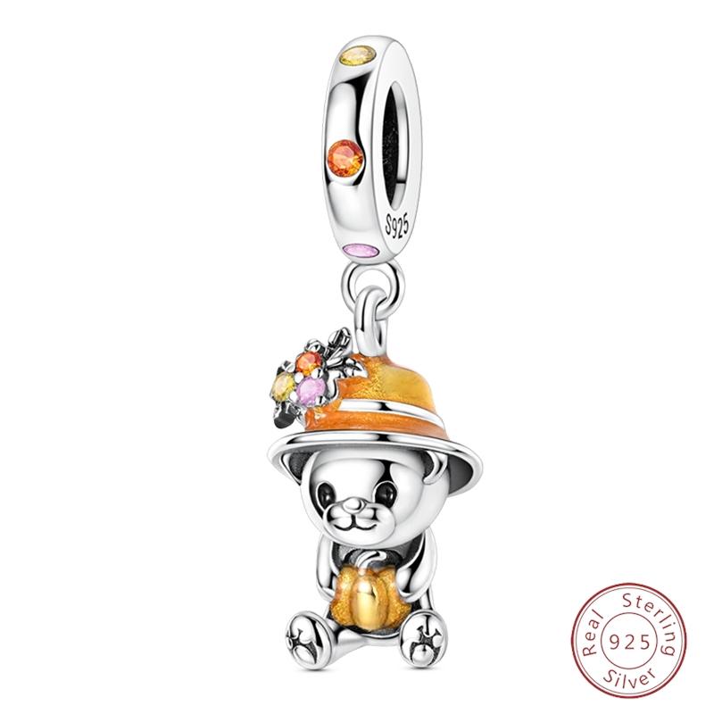 S925 Silver Birthday Bear Lucky Cat Elephant Family Firefly Charms Beads Fit 3mm Bracelets DIY Fine Jewelry
