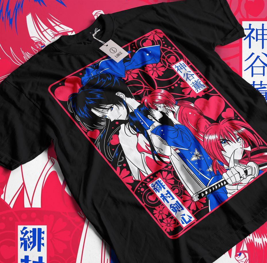 Langke Sword Heart Anime Retro Tshirt Anime Comic Shirt Mens and Womens Summer Cotton Comfortable Loose Fashion Top