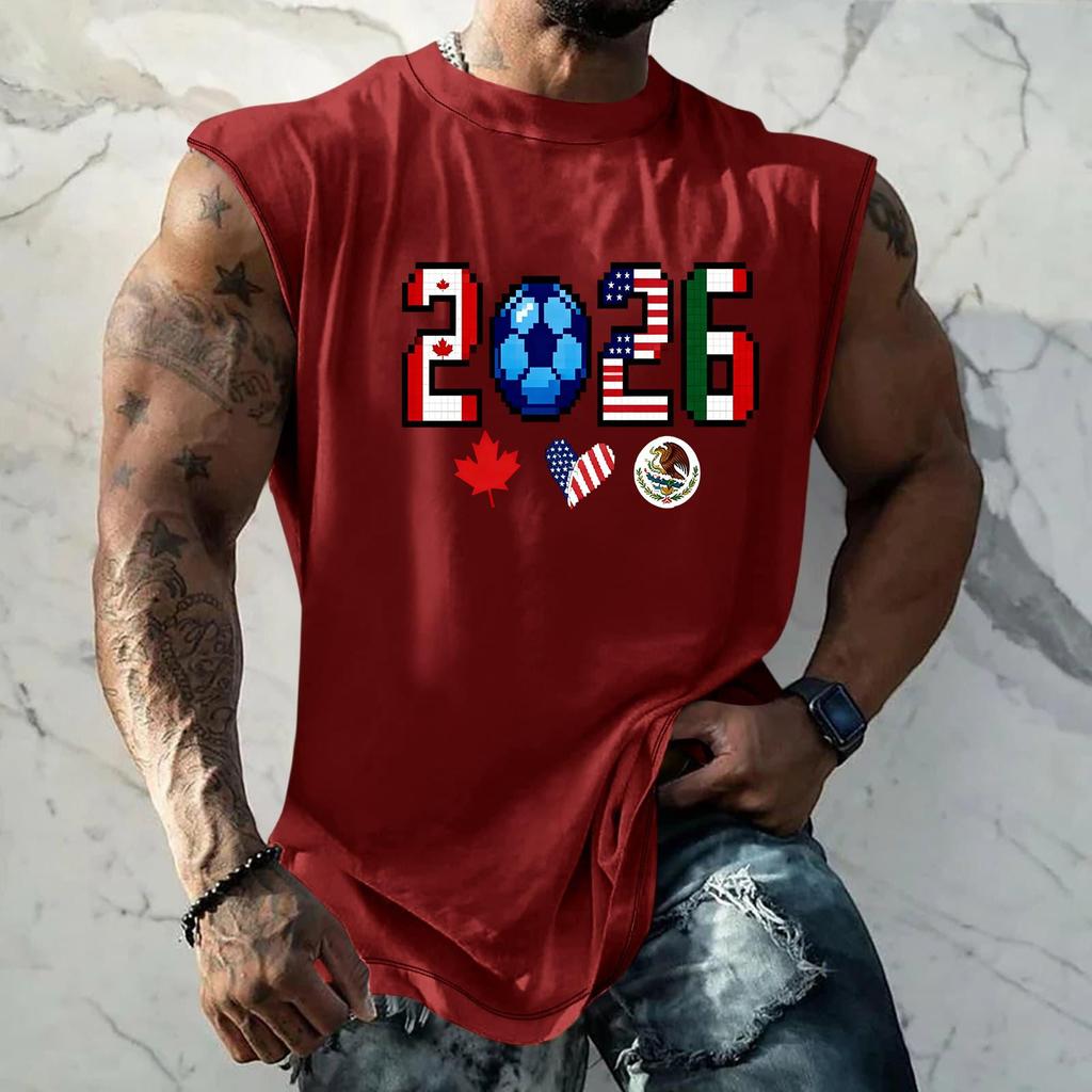 Men's Sleeveless Basic Muscle Tank Top Loose Fit Soccer Themed Graphic Print Summer Casual Athletic Shirt for Daily Wear