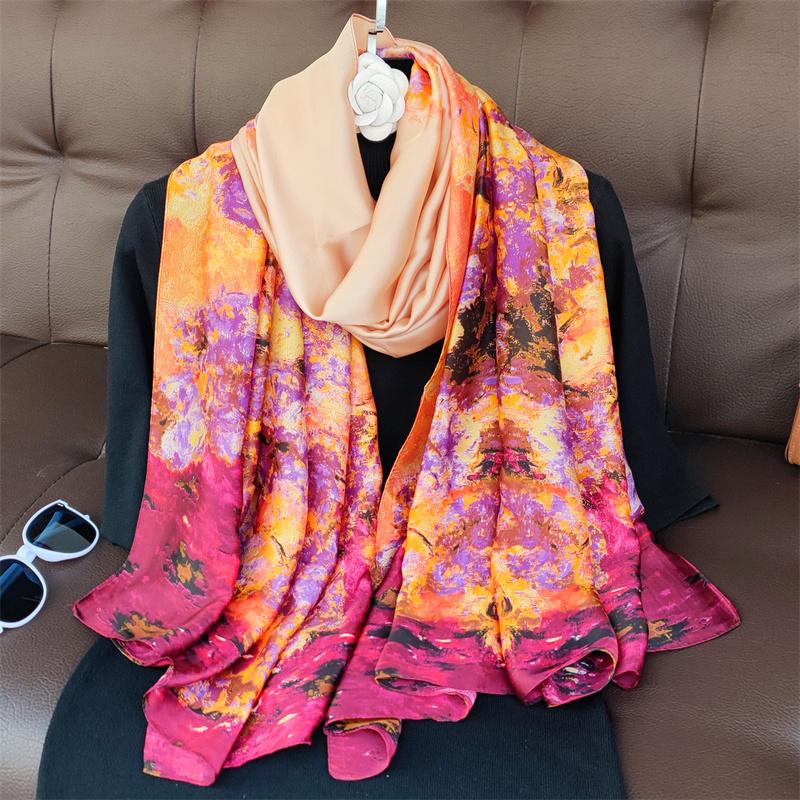 180*90cm muffler fashion Luxury Brand Scarf Women New Style Fashion Color Matching Print Silk Lady Popular Headcloth Beach Shawl