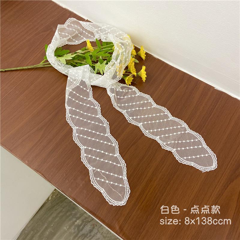 Fashion Solid Color Lace Embroidery Women's Hair Scarf Korean Style Hair Long Ribbons Scarf Hair Bands  Headwear