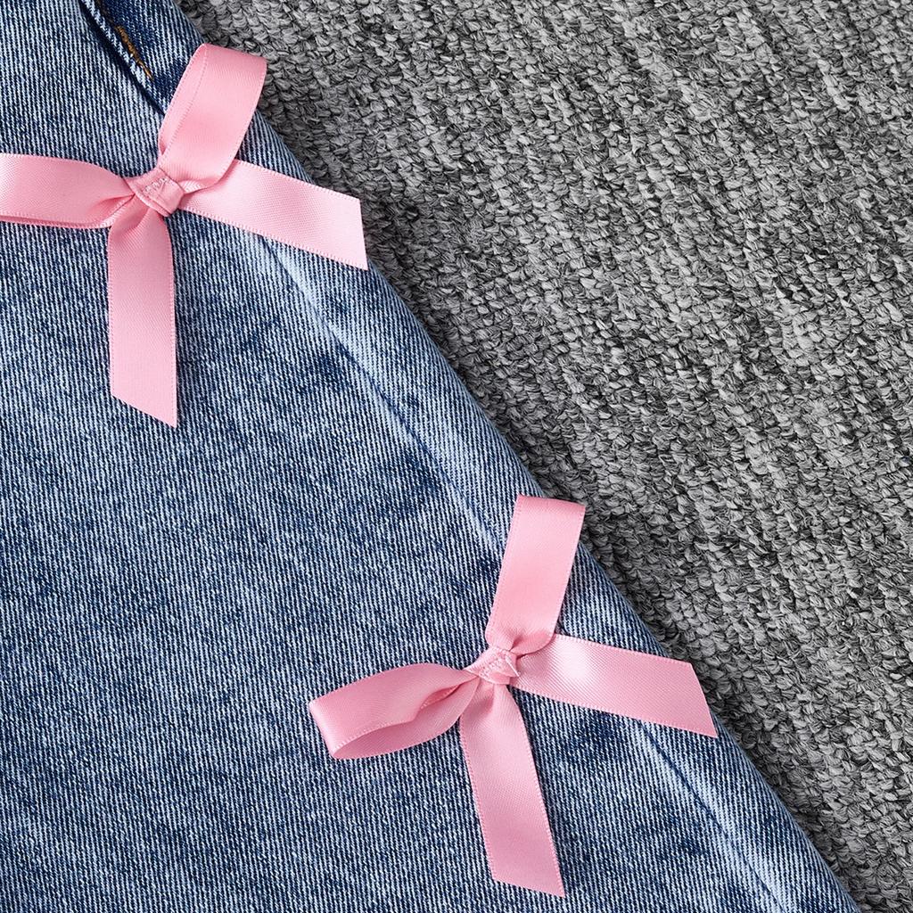Girls' Fashionable Casual Teenage Casual Jeans With Bow Decorations And Wide-leg Pants